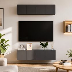 Sleek High Gloss Grey 4-Piece TV Cabinet Set