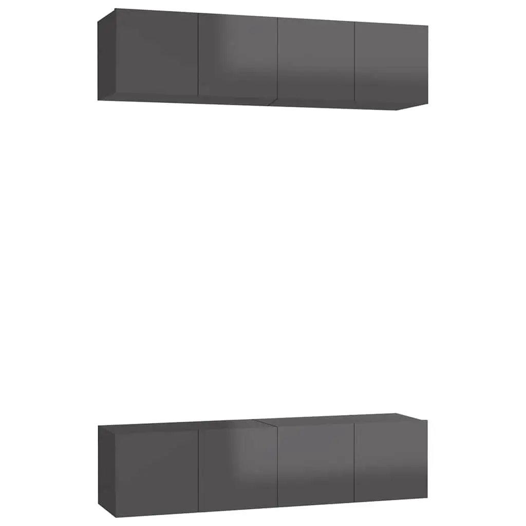 High Gloss Grey 4-Piece TV Cabinet Set
