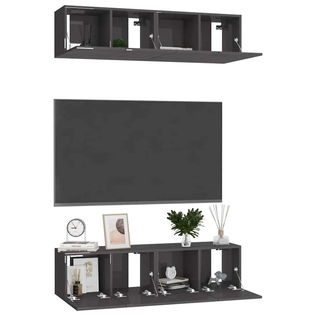 High Gloss Grey 4-Piece TV Cabinet Set
