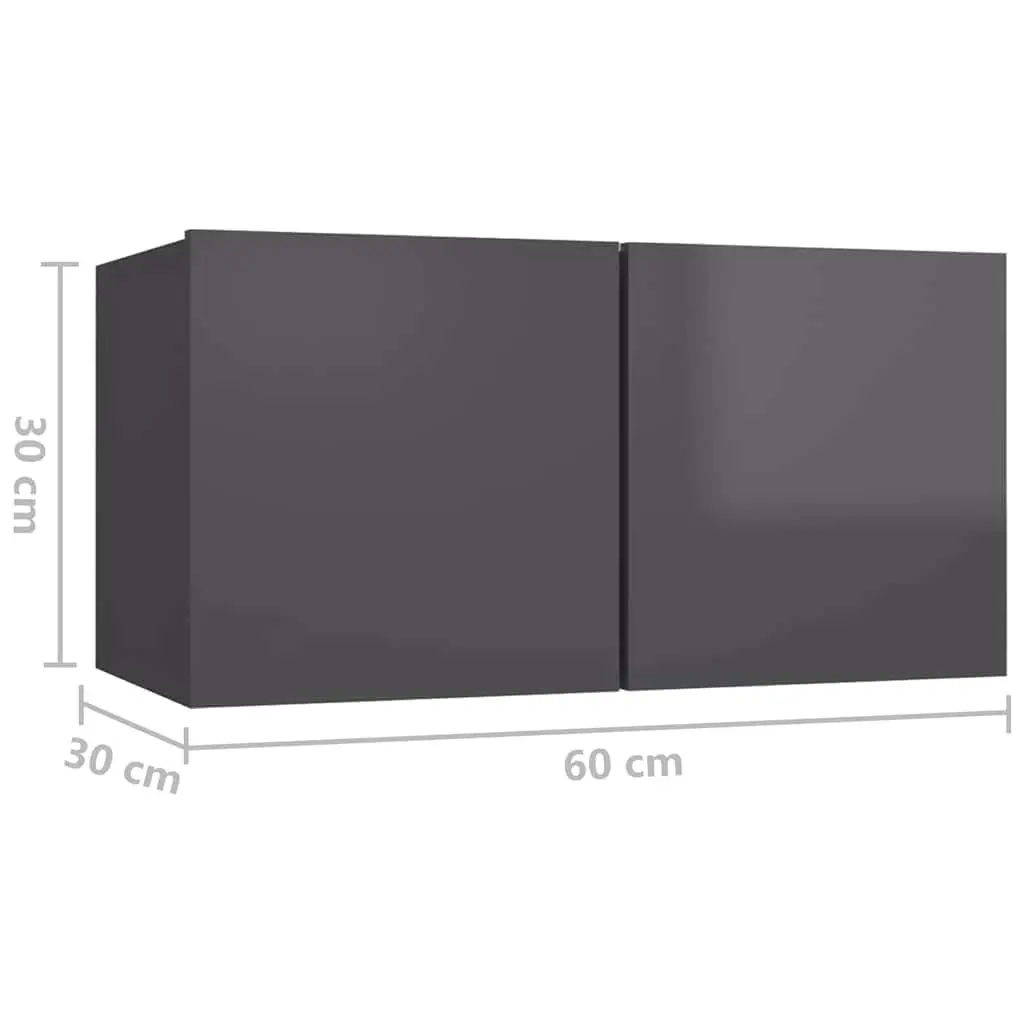 TV Cabinet Set Engineered Wood 8 Piece Wall Mounted Grey Storage Unit