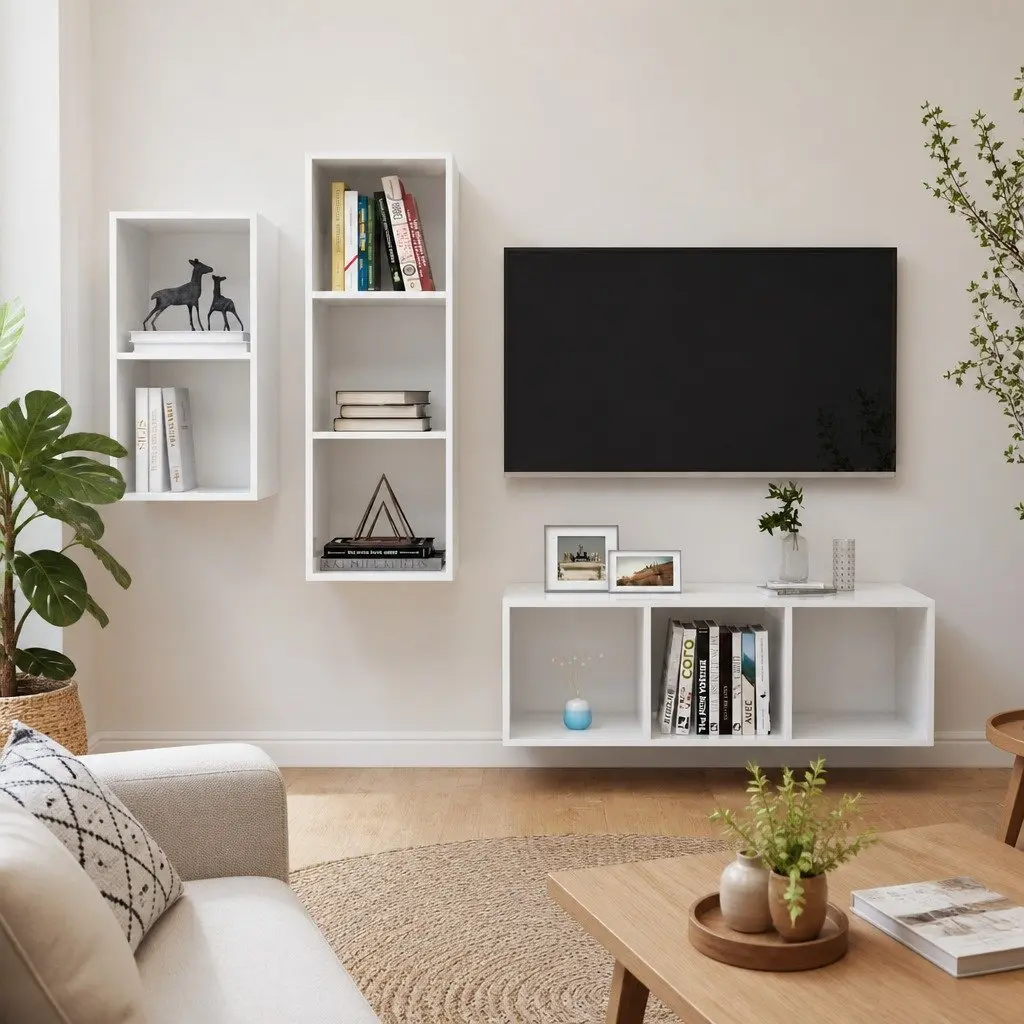 High Gloss White 3 Piece Wall Mounted TV Cabinet Set