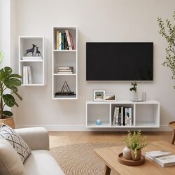 High Gloss White 3 Piece Wall Mounted TV Cabinet Set