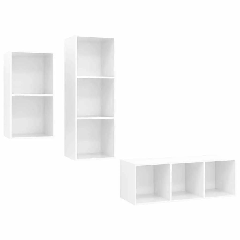 High Gloss White 3 Piece Wall Mounted TV Cabinet Set