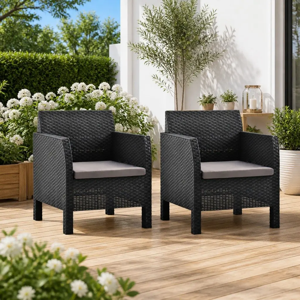Garden Chairs Set Polypropylene 2 Piece Anthracite with Cushions