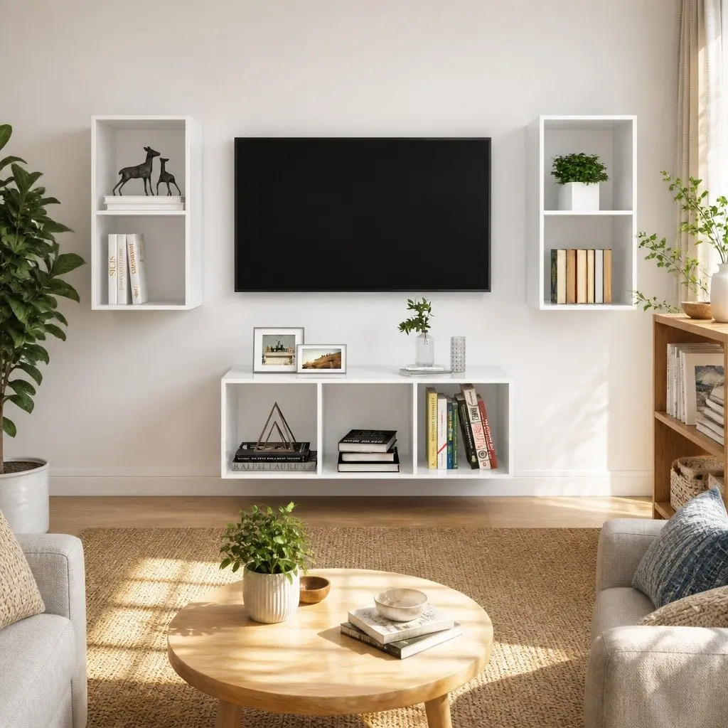 High Gloss White 3-Piece Wall Mounted TV Cabinet Set