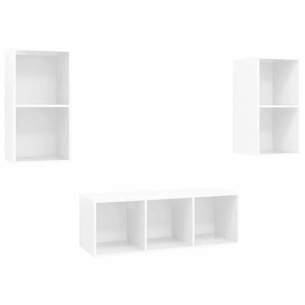 High Gloss White 3-Piece Wall Mounted TV Cabinet Set