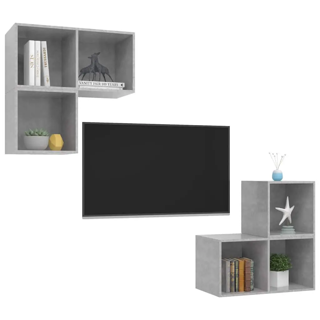 4 Piece Wall Mounted TV Cabinet Set in Grey