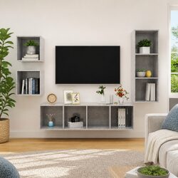 Stylish Grey Wall Mounted 4 Piece TV Cabinet Set
