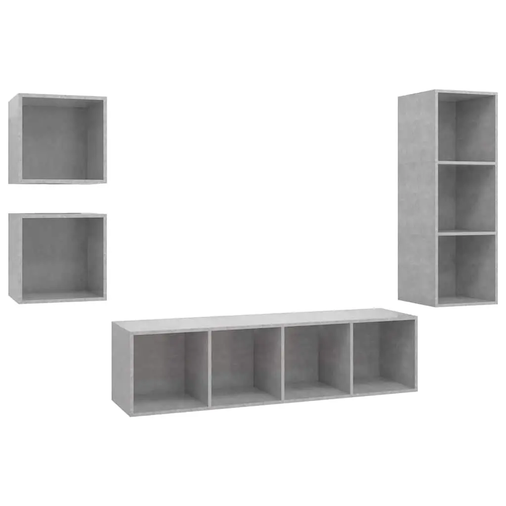 Grey Wall Mounted 4 Piece TV Cabinet Set
