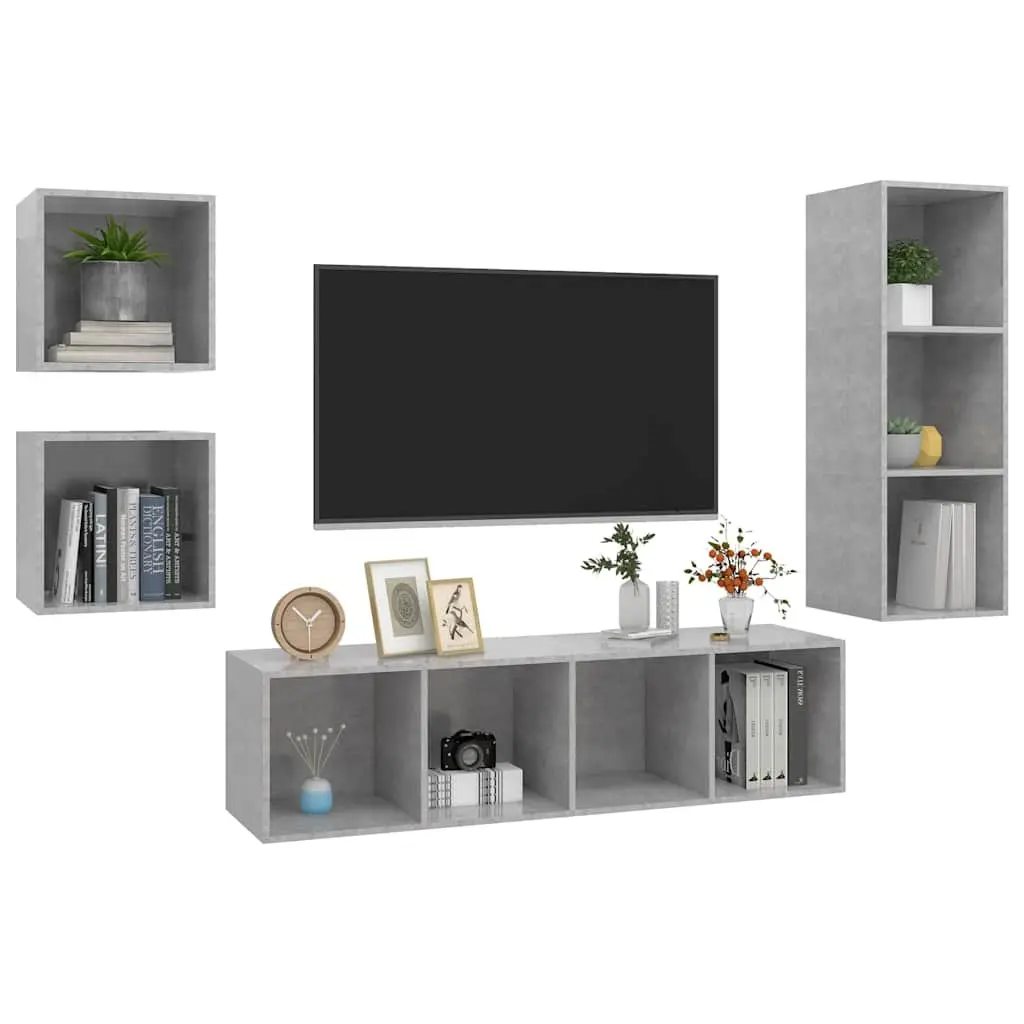 Grey Wall Mounted 4 Piece TV Cabinet Set