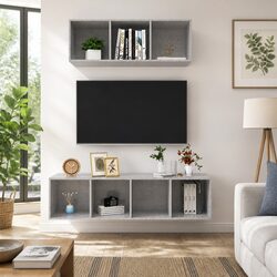 Grey Wall-Mounted TV Cabinet Set with Floating Shelf