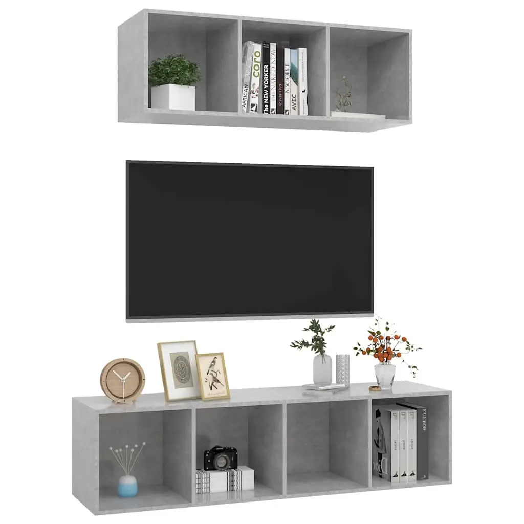 Grey Wall-Mounted TV Cabinet Set with Floating Shelf