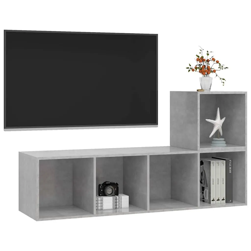 Grey Engineered Wood 2 Piece Wall Mounted TV Cabinet Set