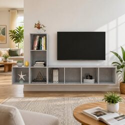Three-Piece Wall-Mounted TV Cabinet Set in Grey