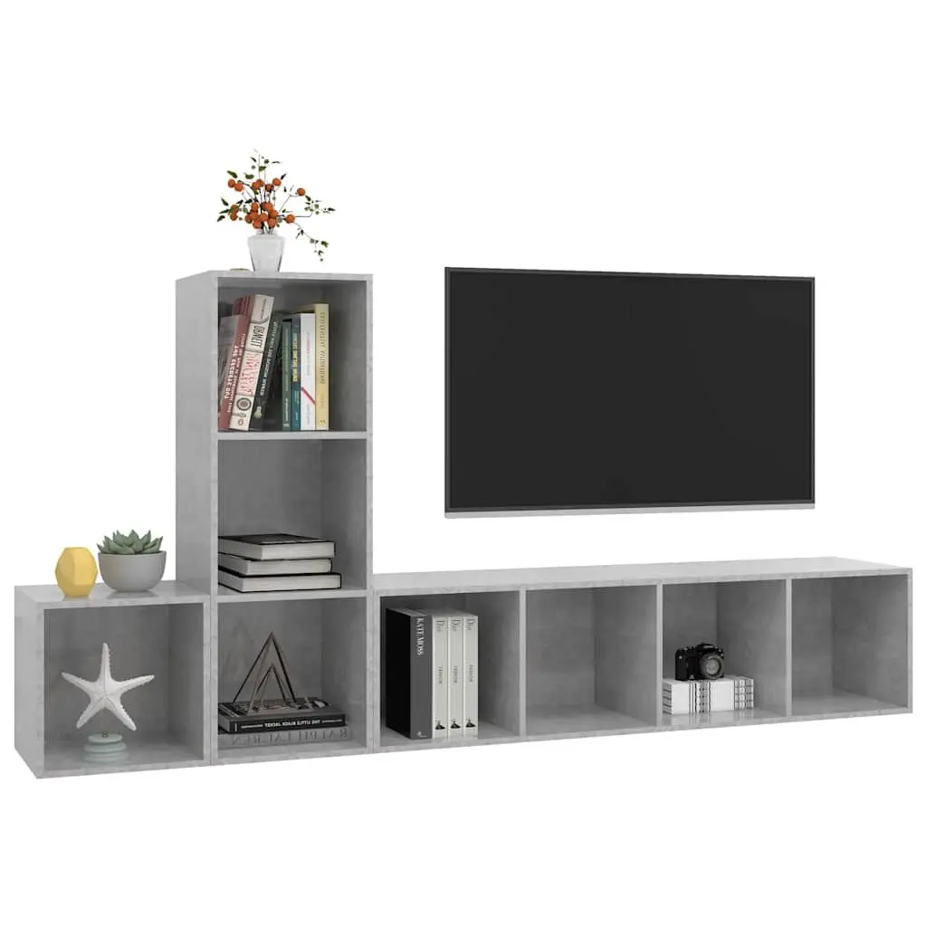 TV Cabinet Set 3 Piece Wall Mounted Storage Unit Grey Engineered Wood Furniture