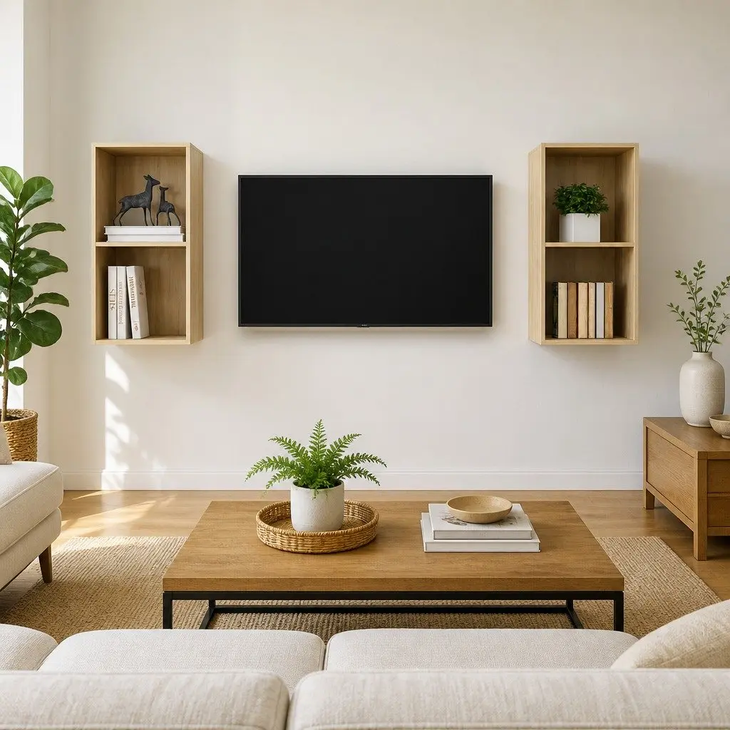 Brown Wall-mounted TV Cabinets Set of 2