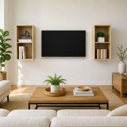 Sturdy Brown Wall-mounted TV Cabinets Set of 2