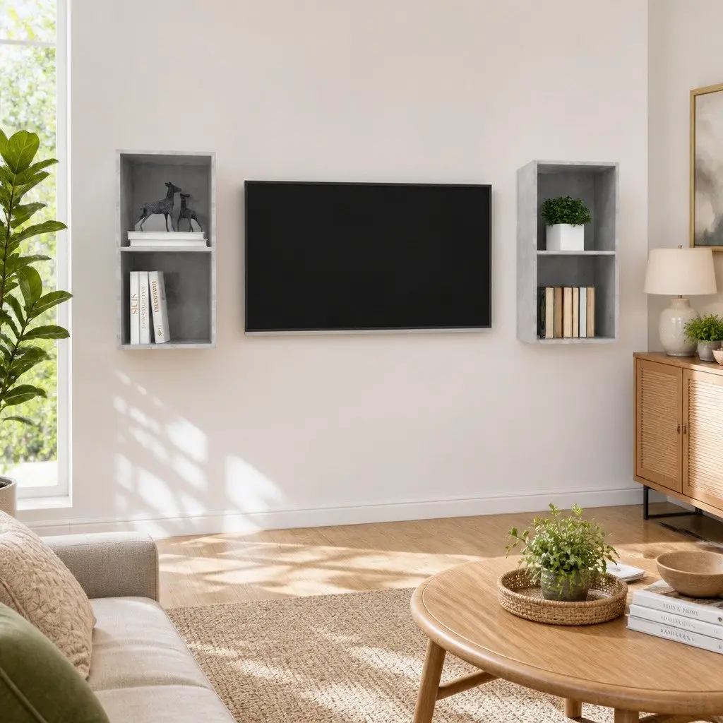 Wall-mounted TV Cabinet Set Engineered Wood Grey 2 Piece