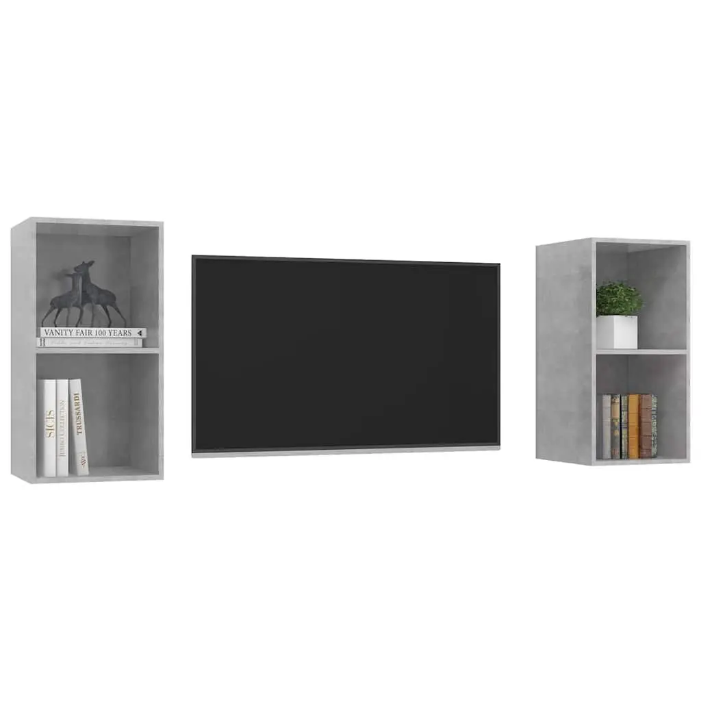 Wall-mounted TV Cabinet Set Engineered Wood Grey 2 Piece
