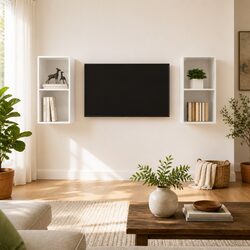 Wall-mounted TV Cabinets 2 pcs High Gloss White Storage Shelves Display Units