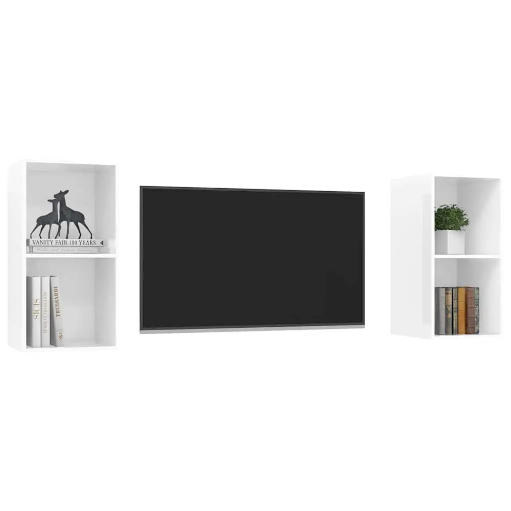 Wall-mounted TV Cabinets Set in High Gloss White