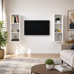 Sturdy Wall-Mounted TV Cabinet Set in White