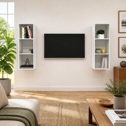 Wall-mounted TV Cabinet Set 2 pcs White Storage Unit Shelving Compartments