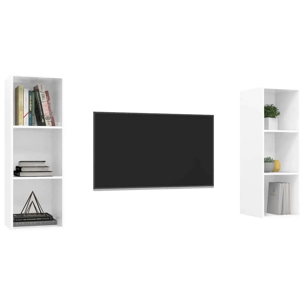 White Wall-mounted TV Cabinet Set of 2 with Compartments