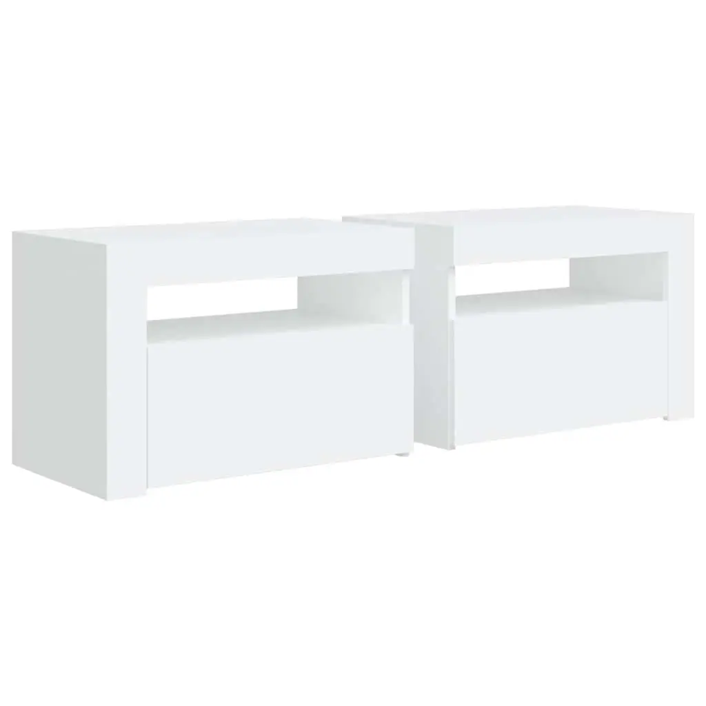 Bedside Cabinets 2 pcs with RGB LED Lights White Modern Nightstands Storage