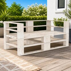 Durable White Solid Pinewood Outdoor Garden Pallet Sofa