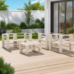 5 Piece White Wooden Outdoor Lounge Set with Coffee Table