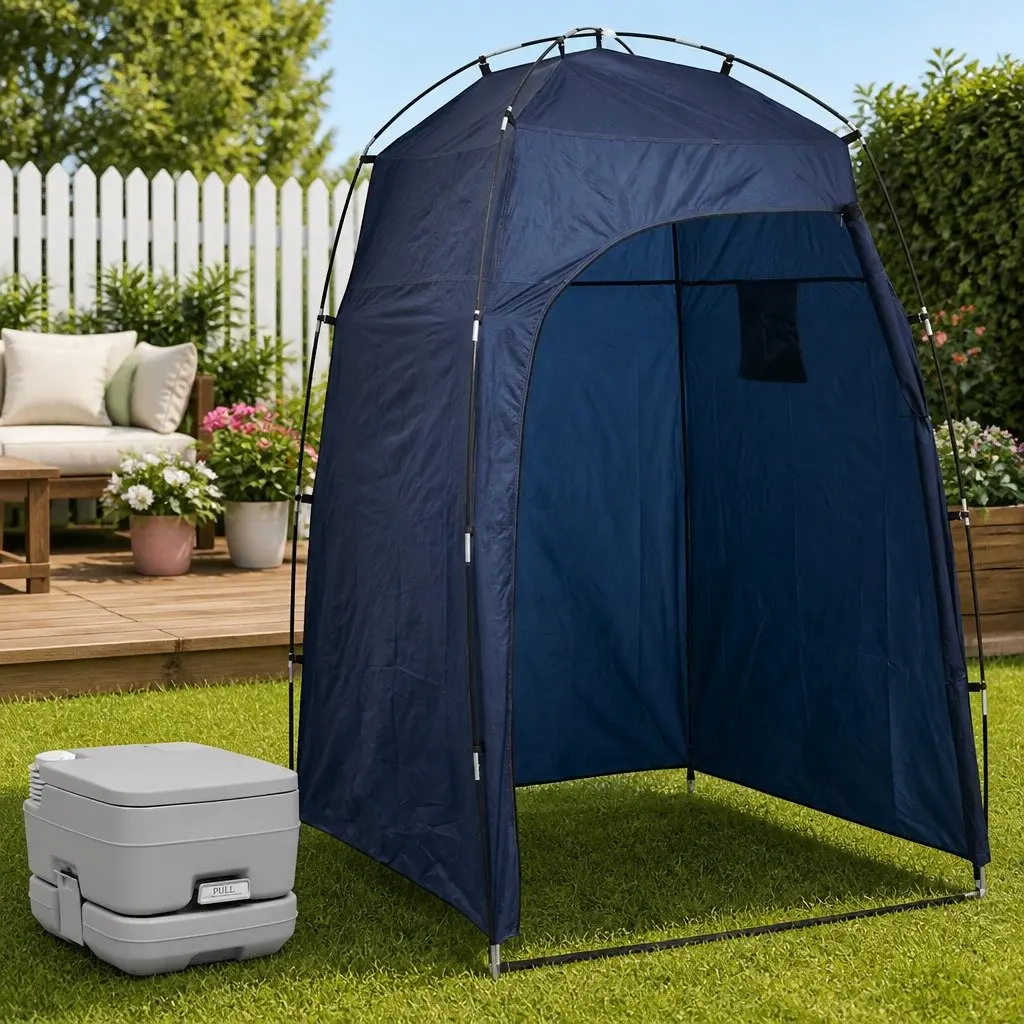 Portable Camping Toilet Tent Set Fiberglass 10L Blue