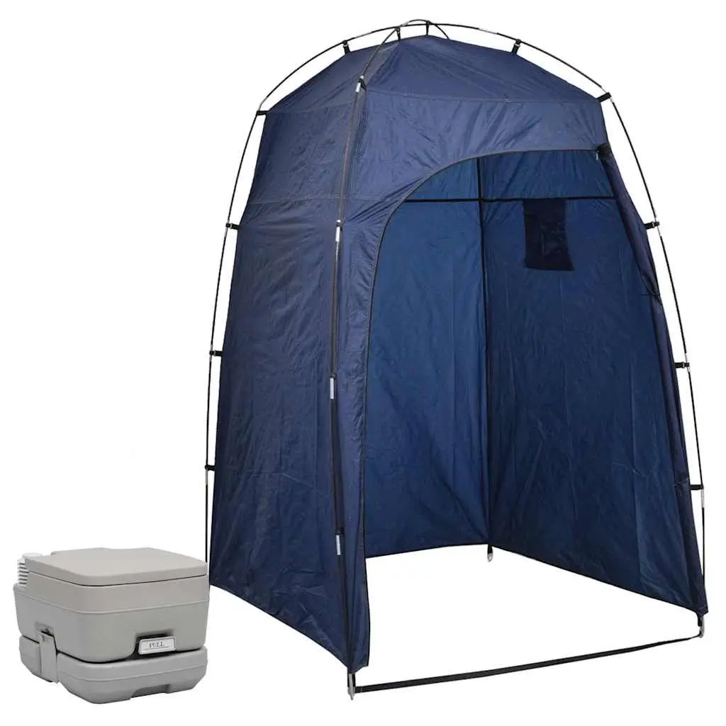 Portable Camping Toilet Tent Set Fiberglass 10L Blue