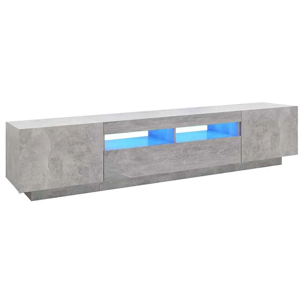 TV Cabinet RGB LED Lights Grey 200cm Modern Living Room Storage Unit