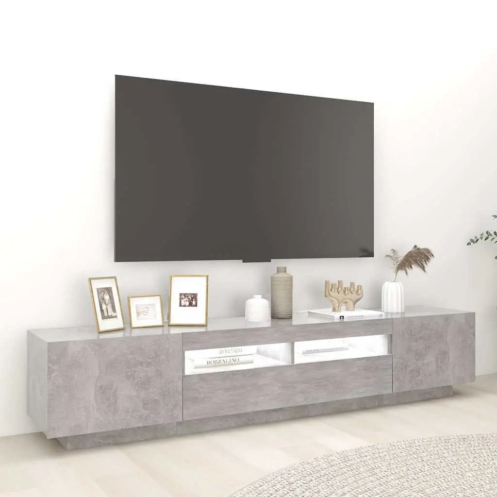 TV Cabinet RGB LED Lights Grey 200cm Modern Living Room Storage Unit