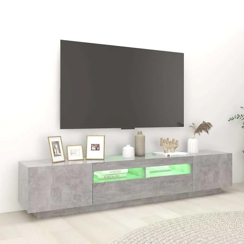 TV Cabinet RGB LED Lights Grey 200cm Modern Living Room Storage Unit
