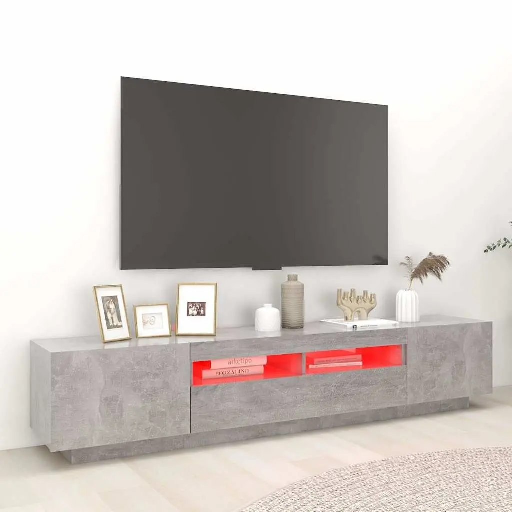 TV Cabinet RGB LED Lights Grey 200cm Modern Living Room Storage Unit