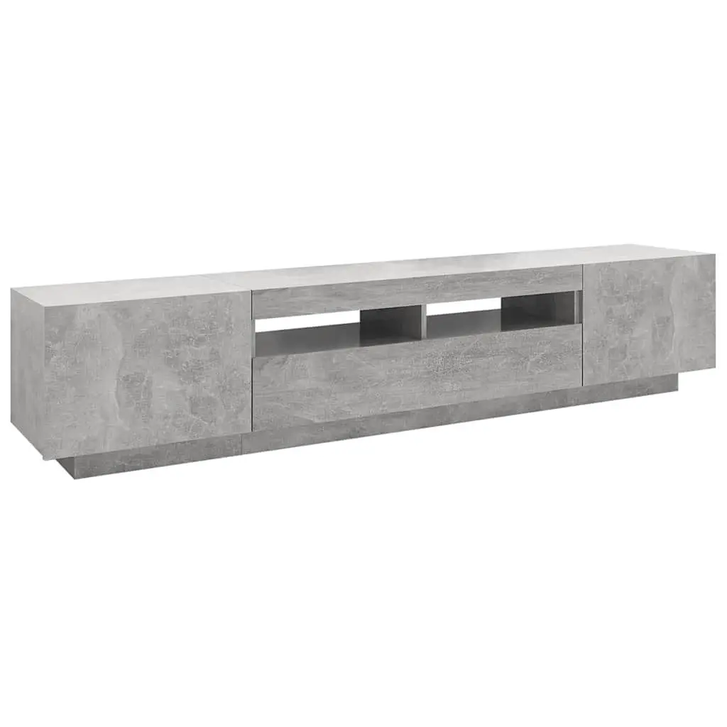 TV Cabinet RGB LED Lights Grey 200cm Modern Living Room Storage Unit