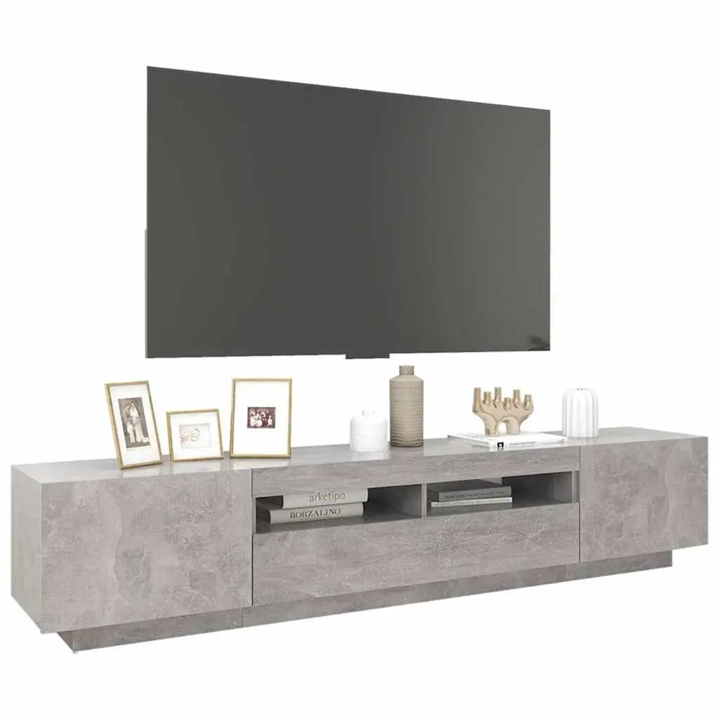 TV Cabinet RGB LED Lights Grey 200cm Modern Living Room Storage Unit