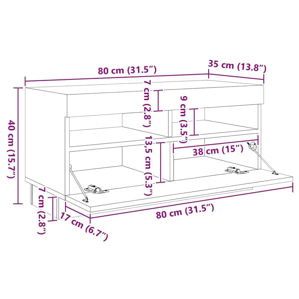 TV Cabinet Sonoma Oak RGB LED Lights 260x35x40cm