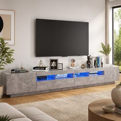 TV Cabinet with LED Lights Grey Modern Entertainment Unit Storage Organiser