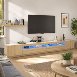 Sturdy Brown Wood TV Cabinet with RGB LED Lights