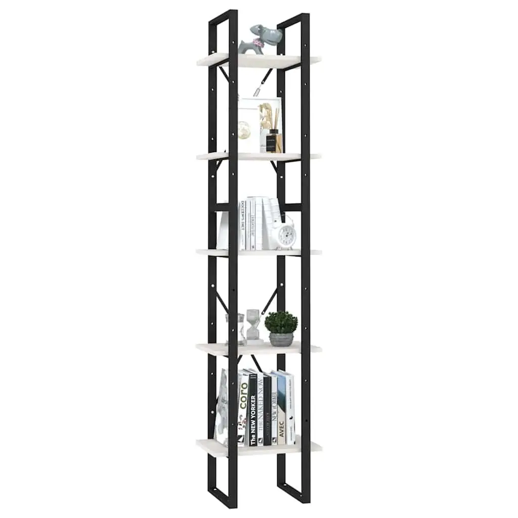 5-Tier Pinewood Book Cabinet Storage Display Unit White