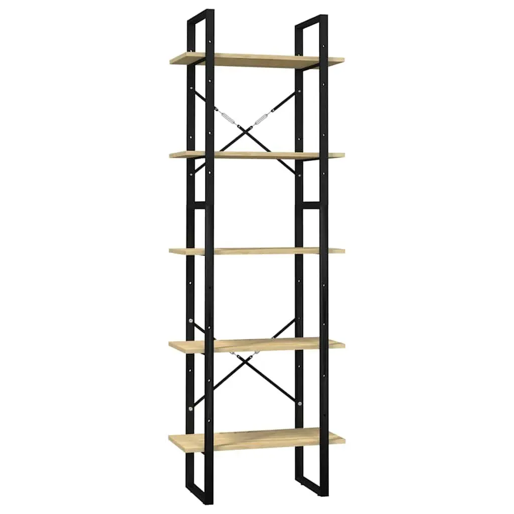 5-Tier Wooden Bookcase with Metal Frame, 60x30x175 cm