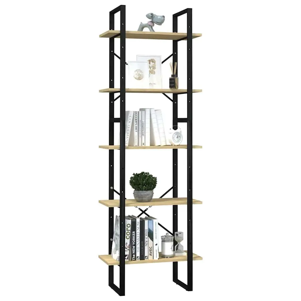 5-Tier Wooden Bookcase with Metal Frame, 60x30x175 cm