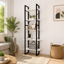 Durable 5-Tier Book Cabinet in White Pinewood