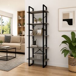 Durable 5-Tier Book Cabinet in Grey Pinewood