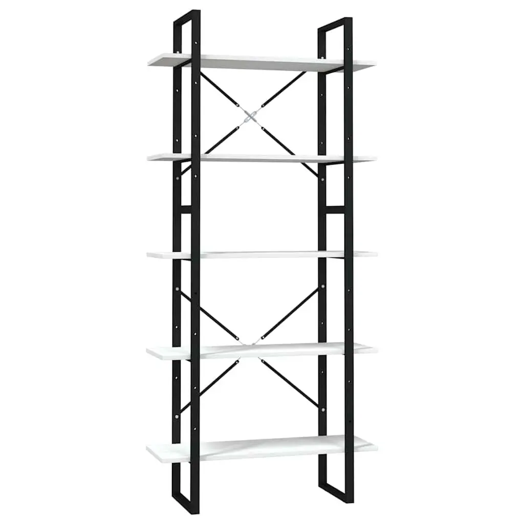 5-Tier Bookcase Pinewood Metal Frame 175 cm White