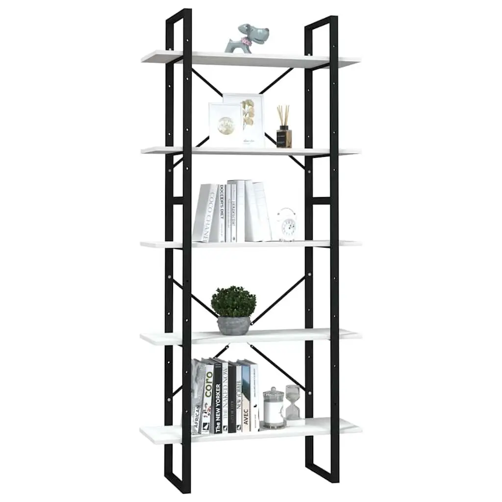 5-Tier Bookcase Pinewood Metal Frame 175 cm White