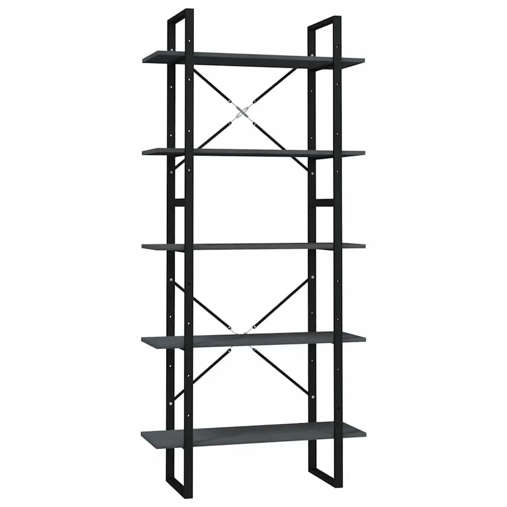 5-Tier Bookshelf Pinewood Metal Frame 80 x 30 x 175 cm Grey